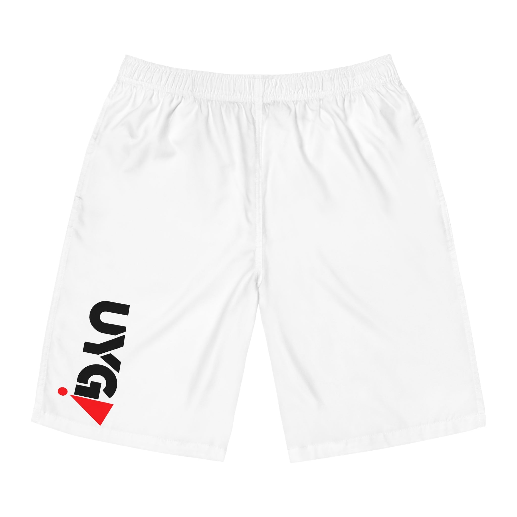 Board Shorts with Minimal Geometric Logo — Men's Swim Trunks
