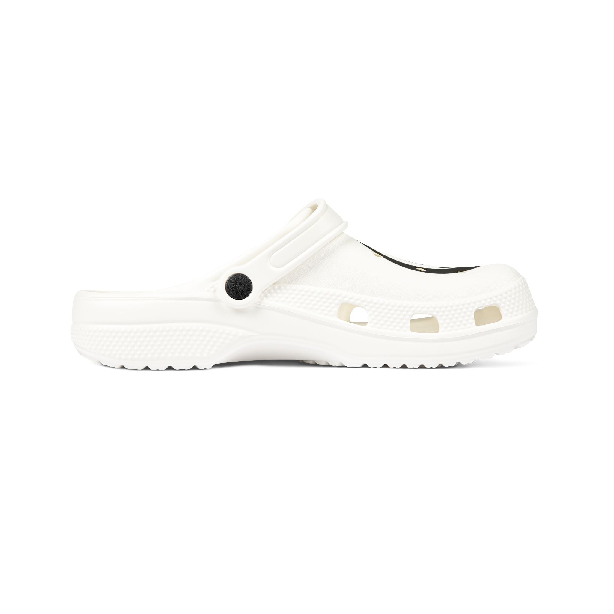 White EVA Foam Clogs with Black Yin-Yang Cat Design