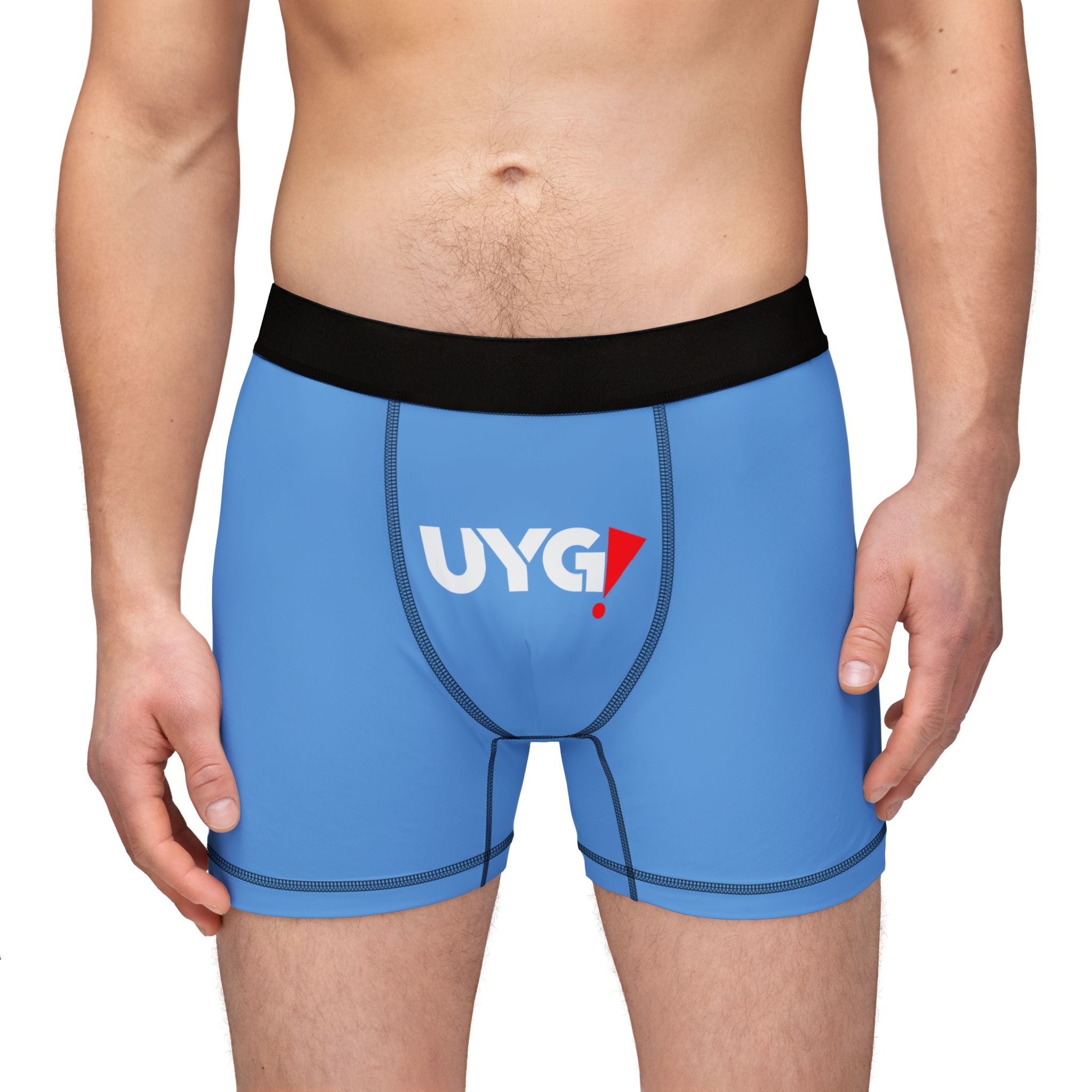 Blue 'UYG' Logo Men's Boxer Briefs — Graphic All-Over Print Underwear