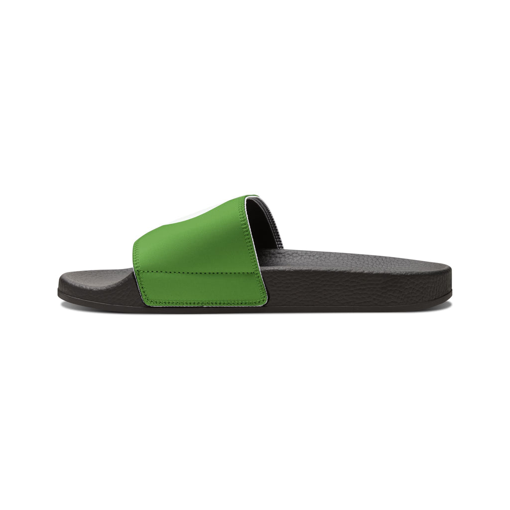 Youth Slide Sandals with Removable Logo Strap — Green Swirl Design
