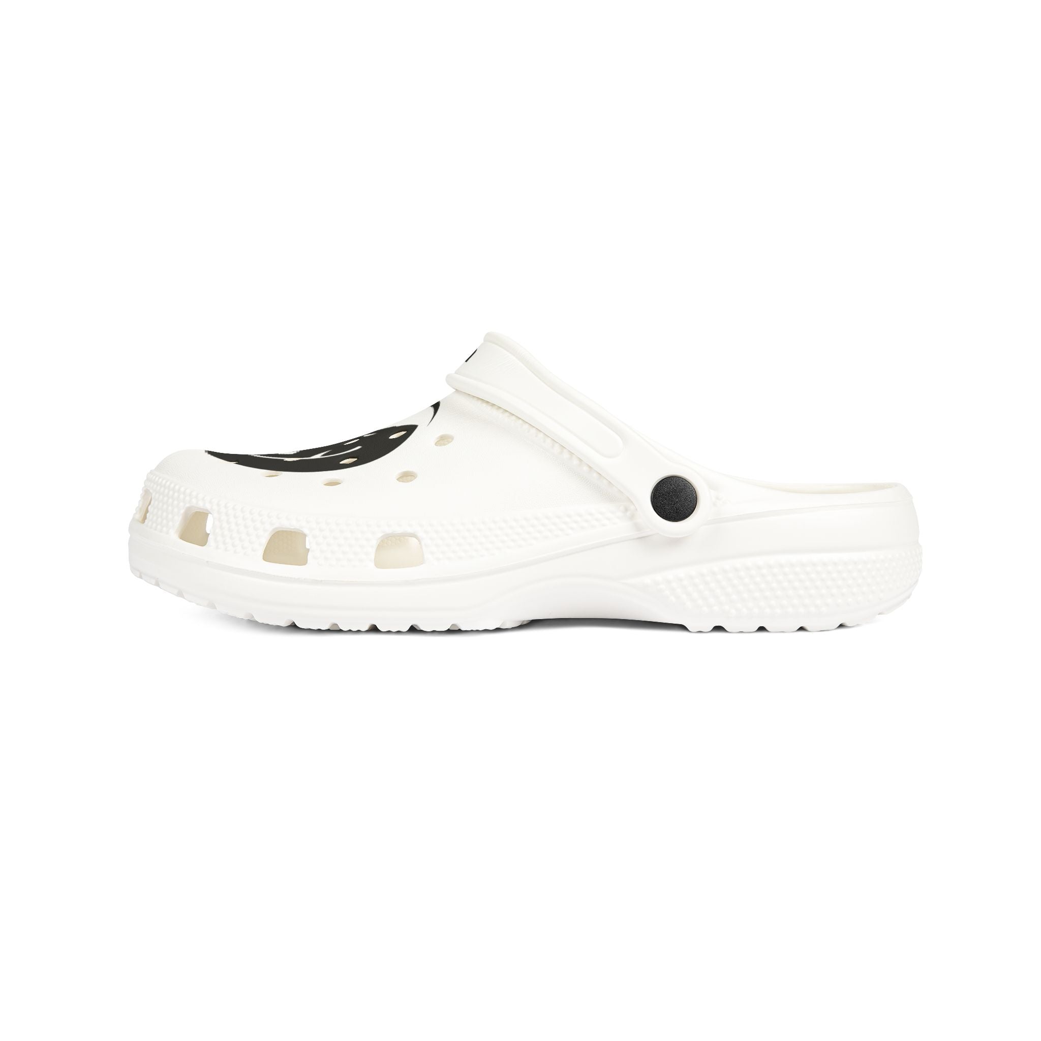 White EVA Foam Clogs with Black Yin-Yang Cat Design