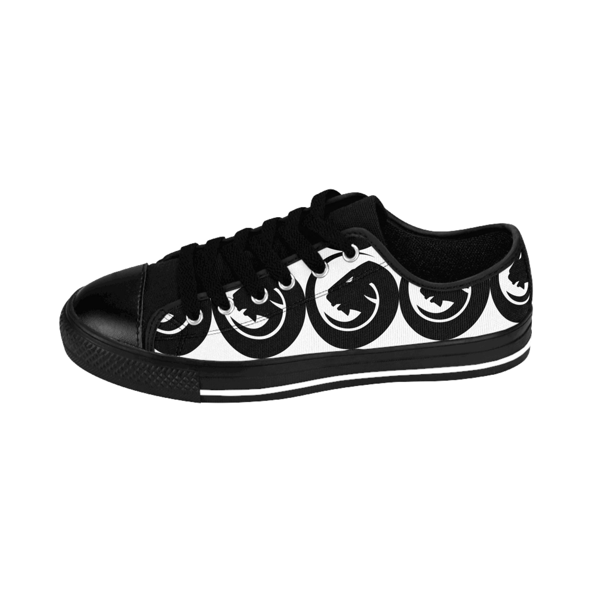 Low-Top Sneakers — Bold Black Swirl Graphic Men’s Shoes