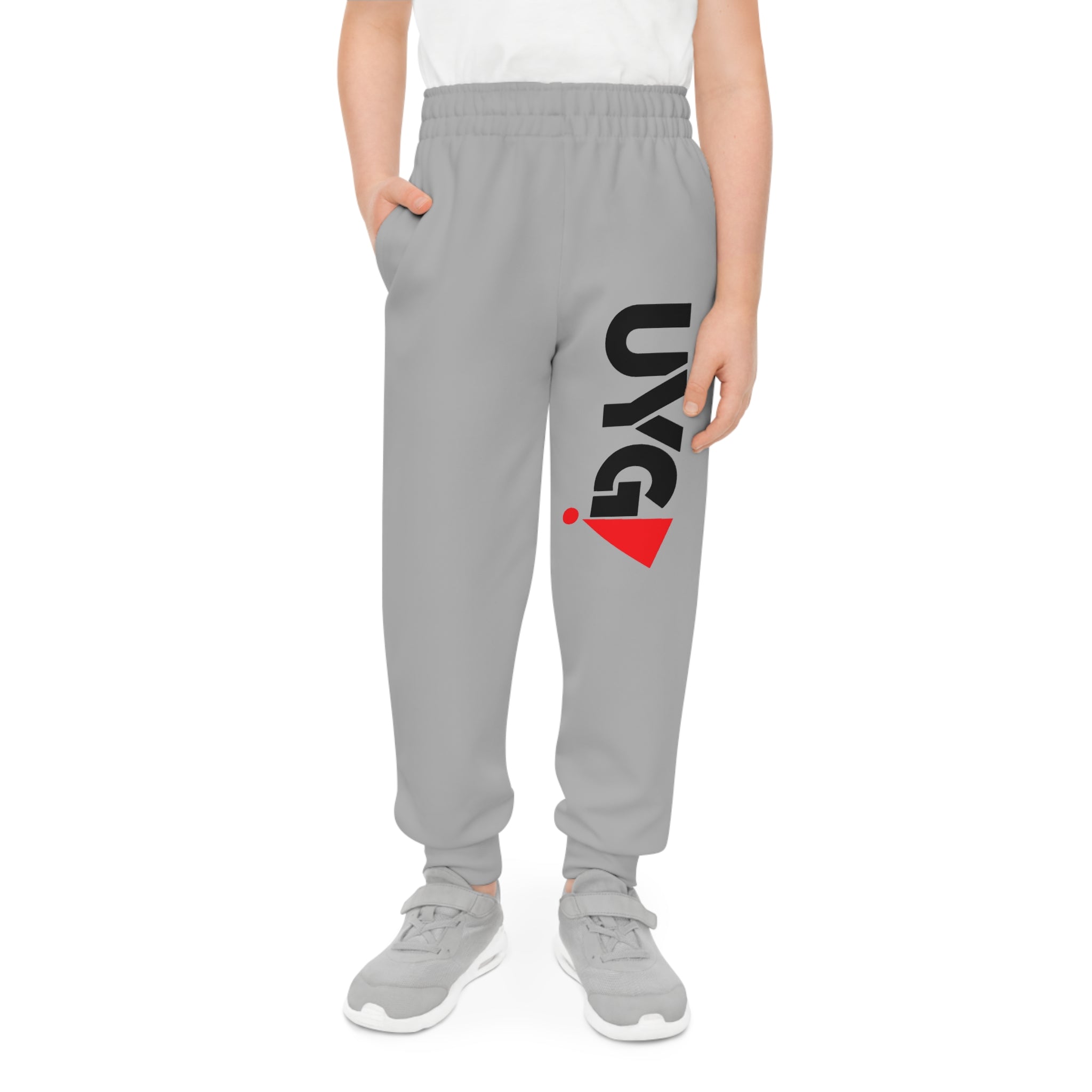 Youth Joggers with UYG Bold Logo — Gray Athletic Sweatpants for Kids