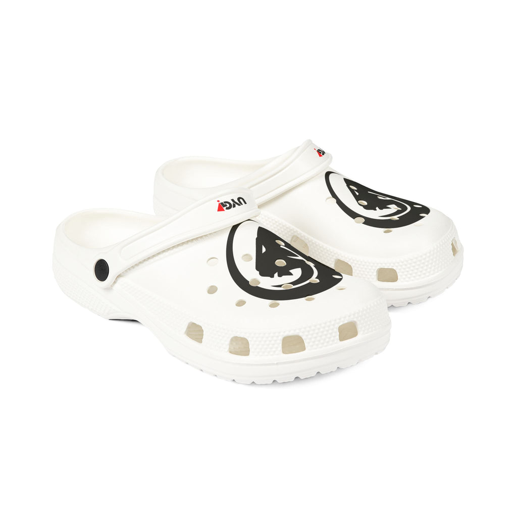White EVA Foam Clogs with Black Yin-Yang Cat Design