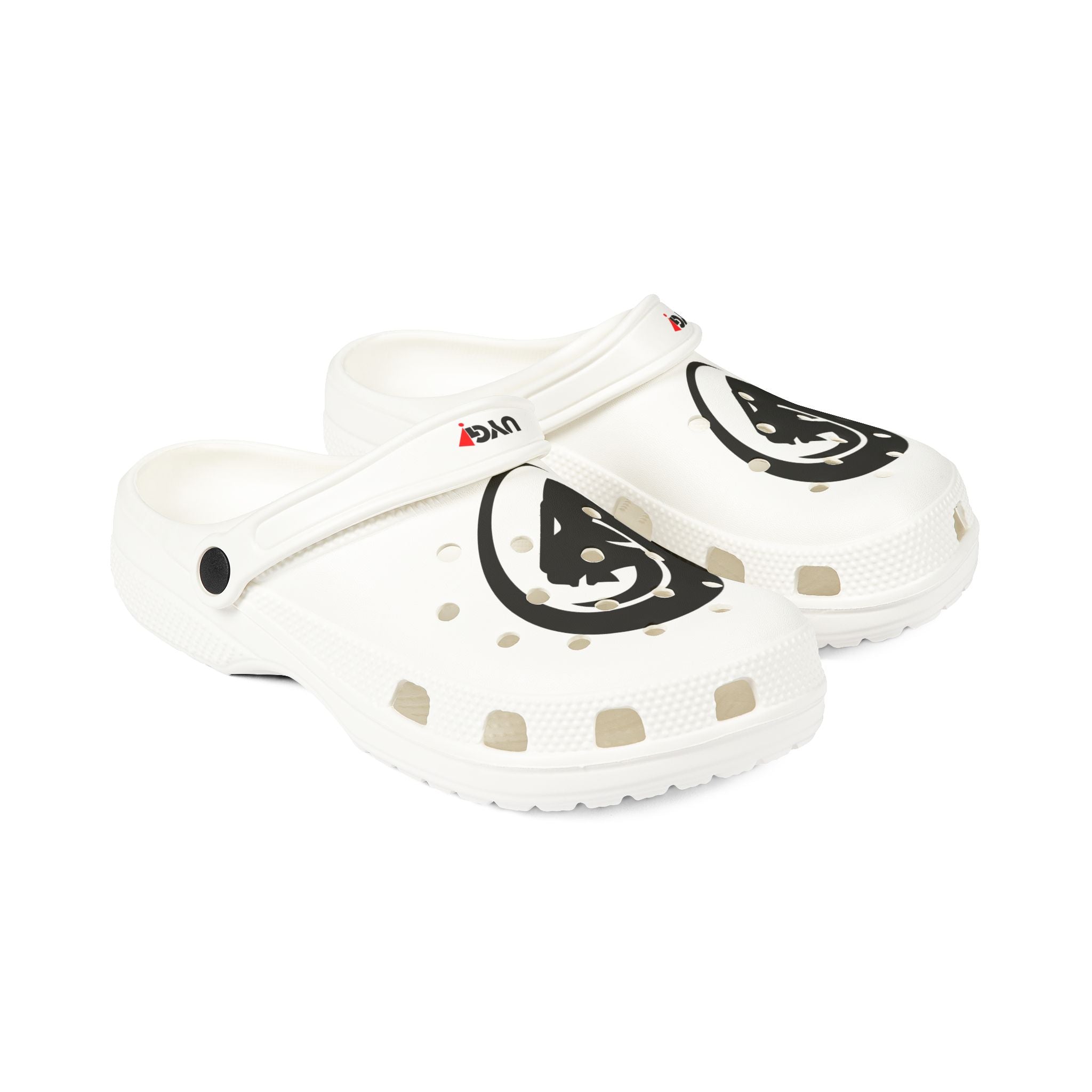 White EVA Foam Clogs with Black Yin-Yang Cat Design