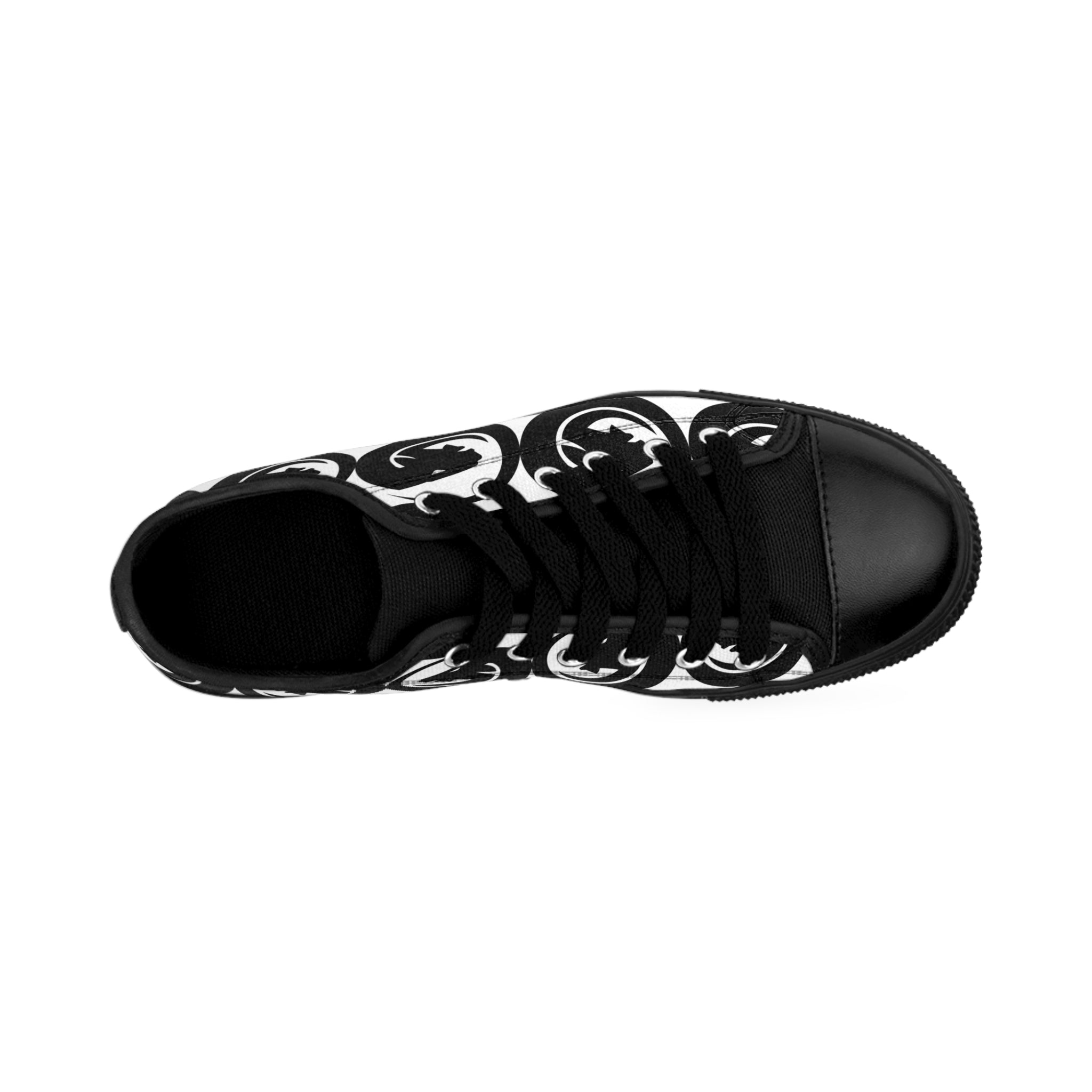 Low-Top Sneakers — Bold Black Swirl Graphic Men’s Shoes