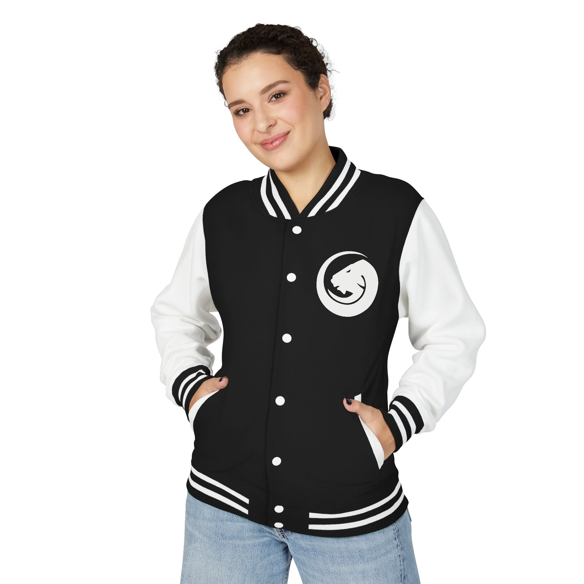Letterman Jacket — Black & White Varsity Jacket with UYG! Back Logo