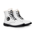 Women's Fur-Lined Leather Boots — Black Crescent Moon Emblem