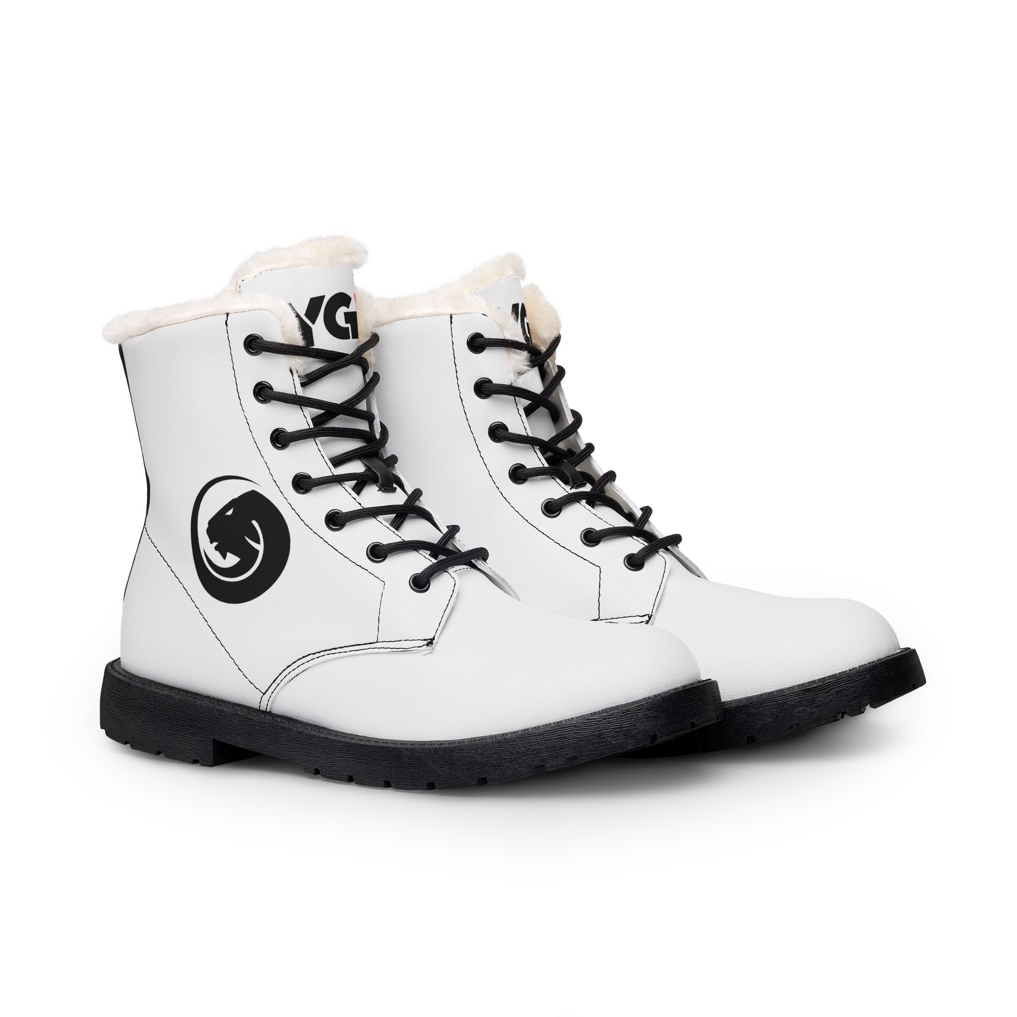 Women's Fur-Lined Leather Boots — Black Crescent Moon Emblem