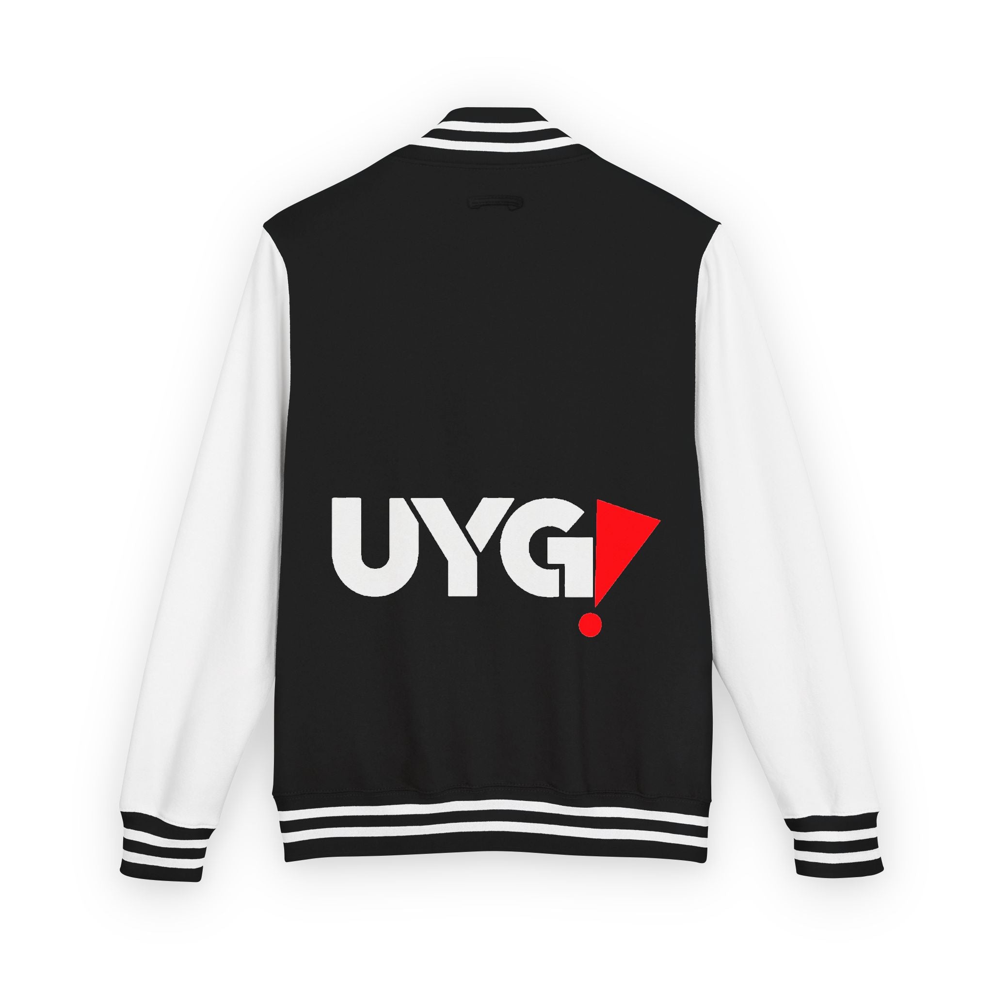 Letterman Jacket — Black & White Varsity Jacket with UYG! Back Logo