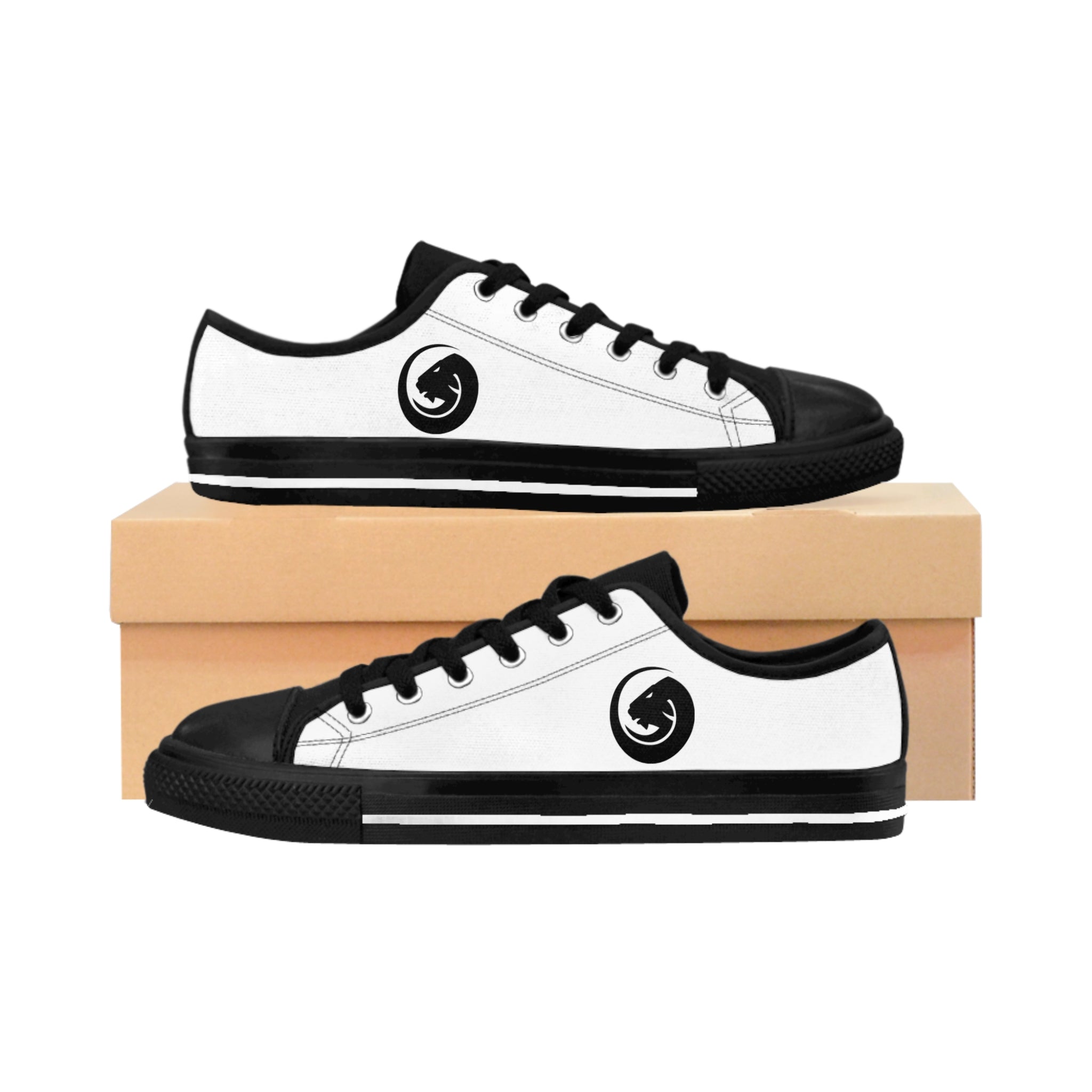 Classic Black & White Low-Top Sneakers for Men — Minimal Spiral Logo