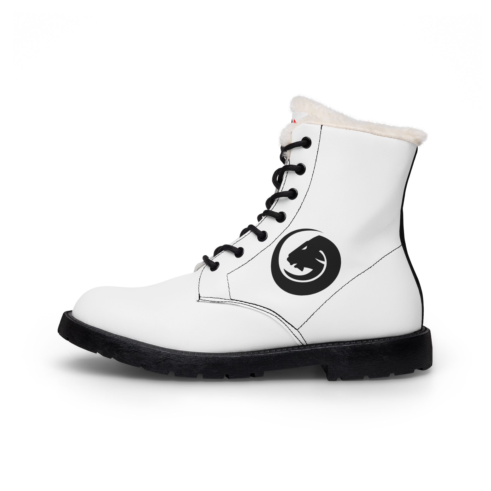 Women's Fur-Lined Leather Boots — Black Crescent Moon Emblem
