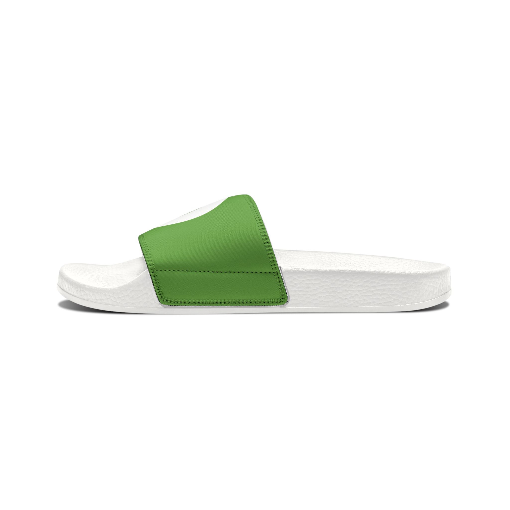 Youth Slide Sandals with Removable Logo Strap — Green Swirl Design