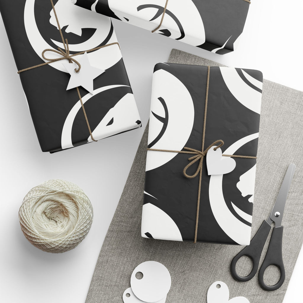 Moonlit Cat Pattern Wrapping Paper — Black & White Cat Gift Wrap
