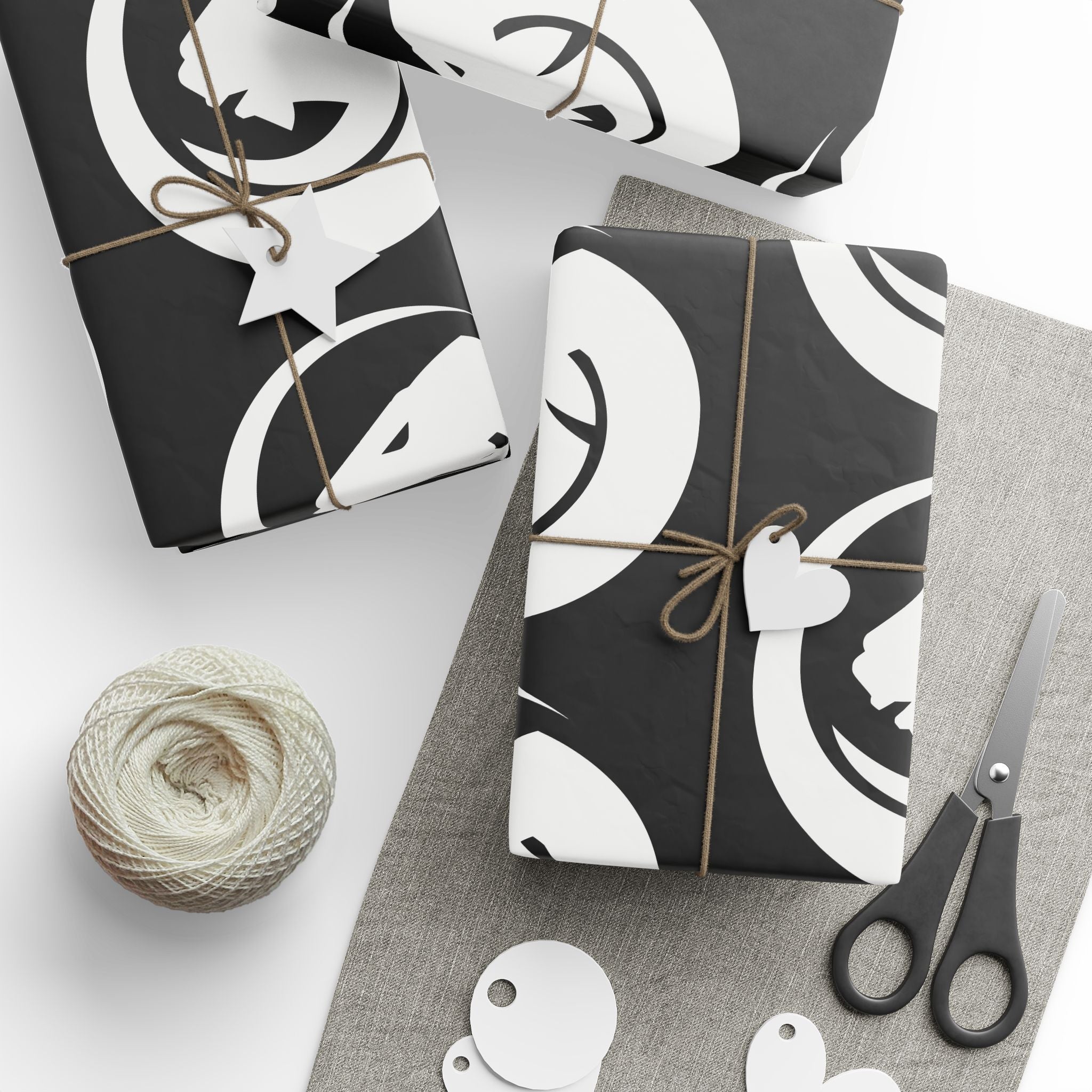 Moonlit Cat Pattern Wrapping Paper — Black & White Cat Gift Wrap