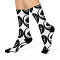 Black Wolf Emblem Cushioned Crew Socks — Monochrome Animal Logo Athletic Socks