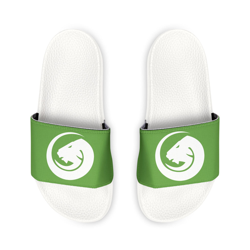 Youth Slide Sandals with Removable Logo Strap — Green Swirl Design