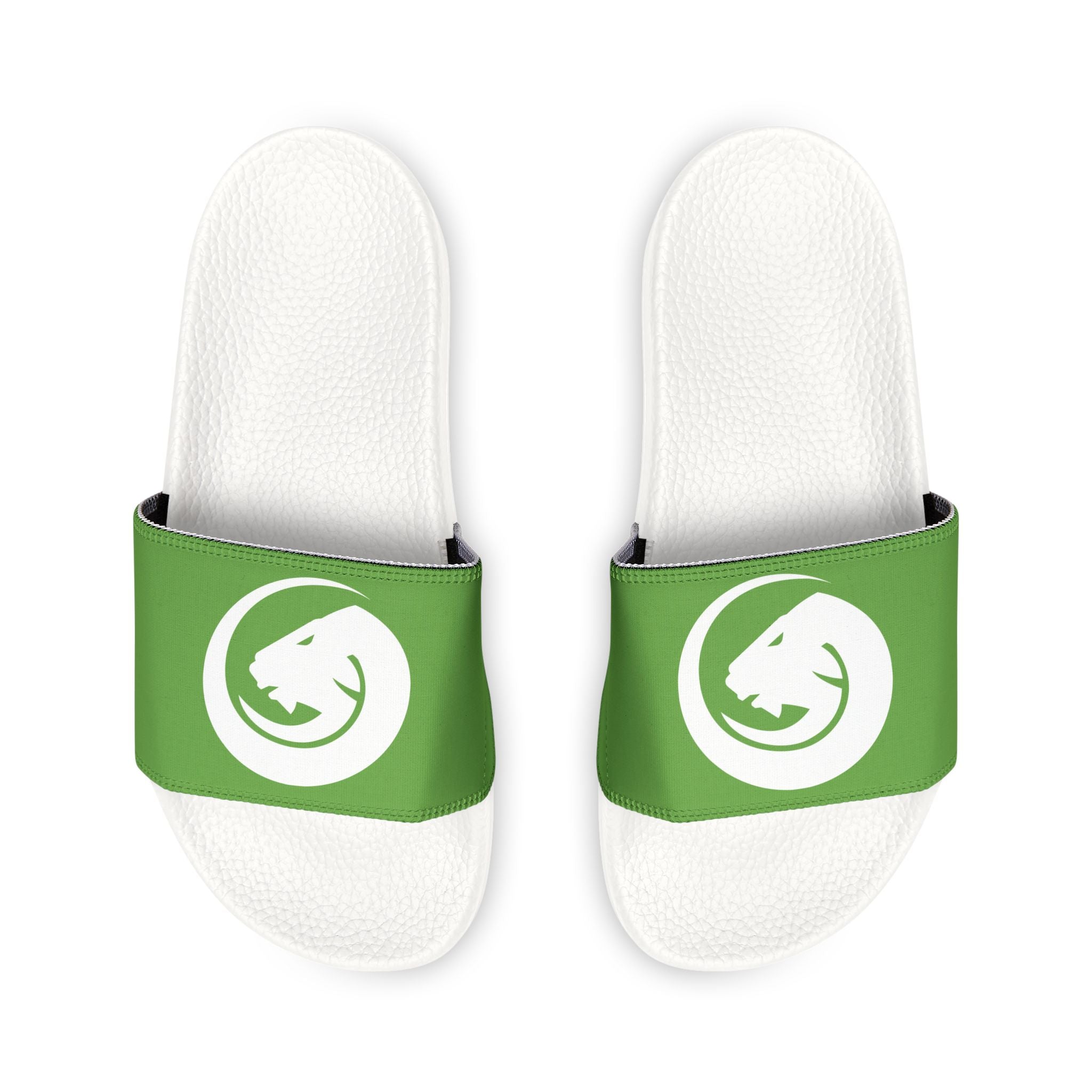 Youth Slide Sandals with Removable Logo Strap — Green Swirl Design