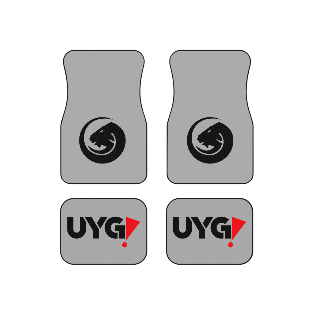 Custom Logo Car Mats (Set of 4) — Grey Floor Mats with Black Panther Emblem & UYG Accent