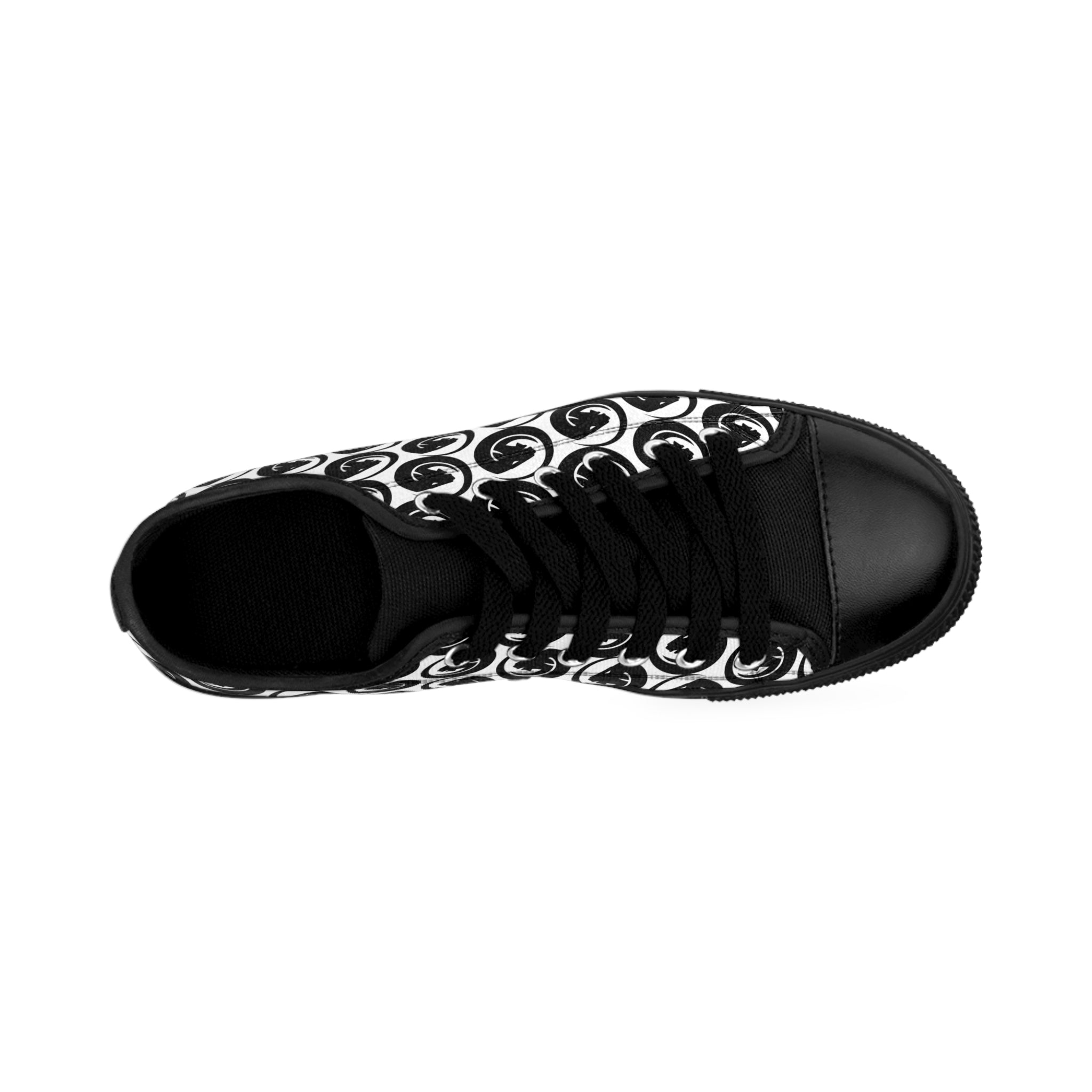Men's Sneakers — Black & White Brushstroke Spiral Pattern Low-Top Canvas Shoes