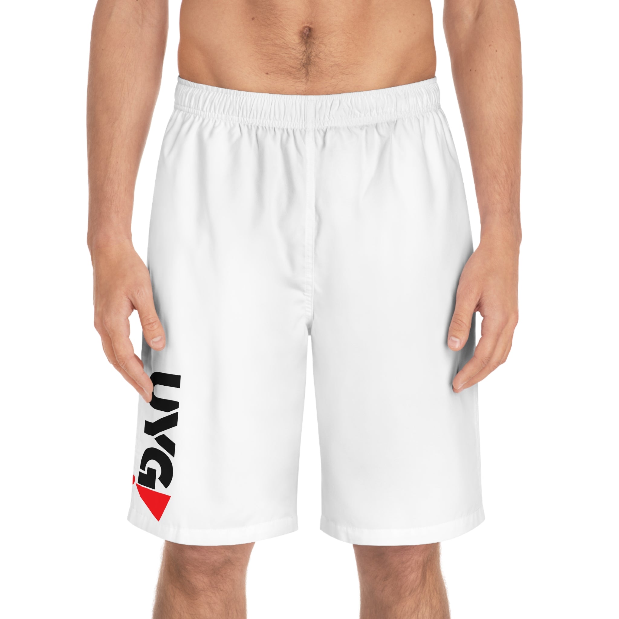 Board Shorts with Minimal Geometric Logo — Men's Swim Trunks