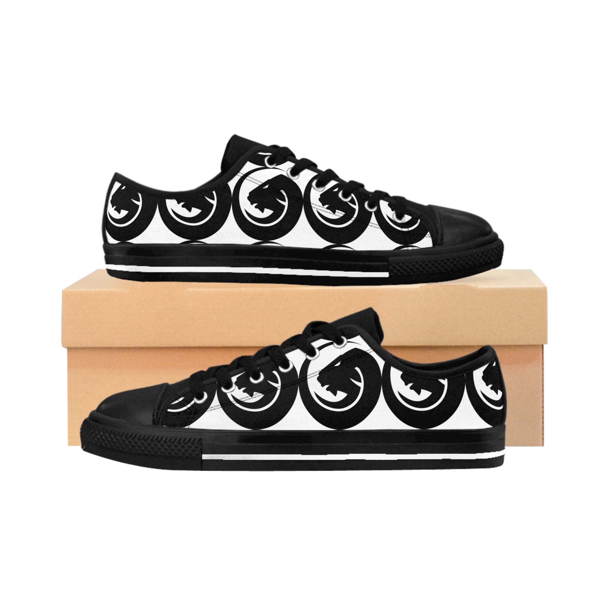 Low-Top Sneakers — Bold Black Swirl Graphic Men’s Shoes