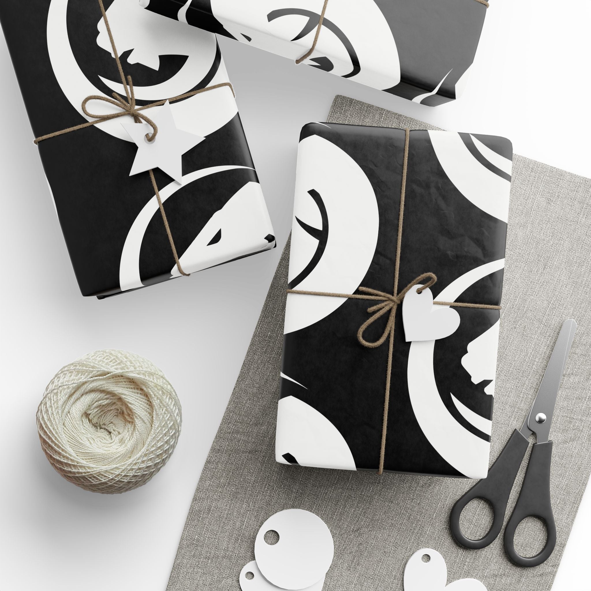 Moonlit Cat Pattern Wrapping Paper — Black & White Cat Gift Wrap
