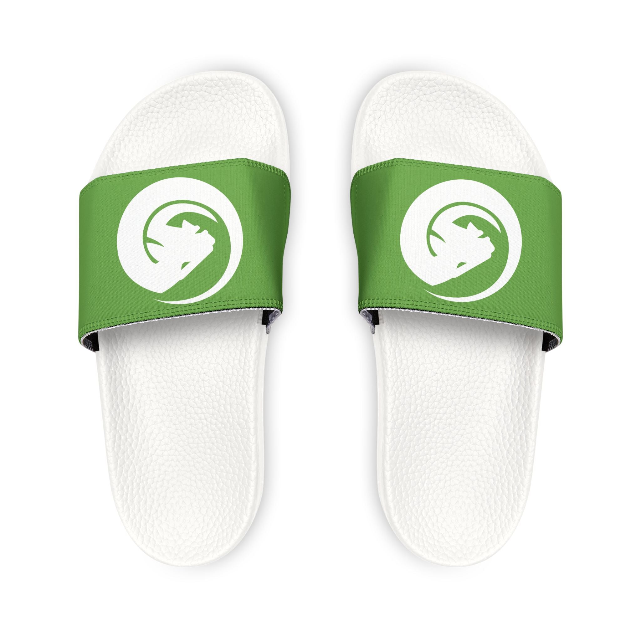 Youth Slide Sandals with Removable Logo Strap — Green Swirl Design