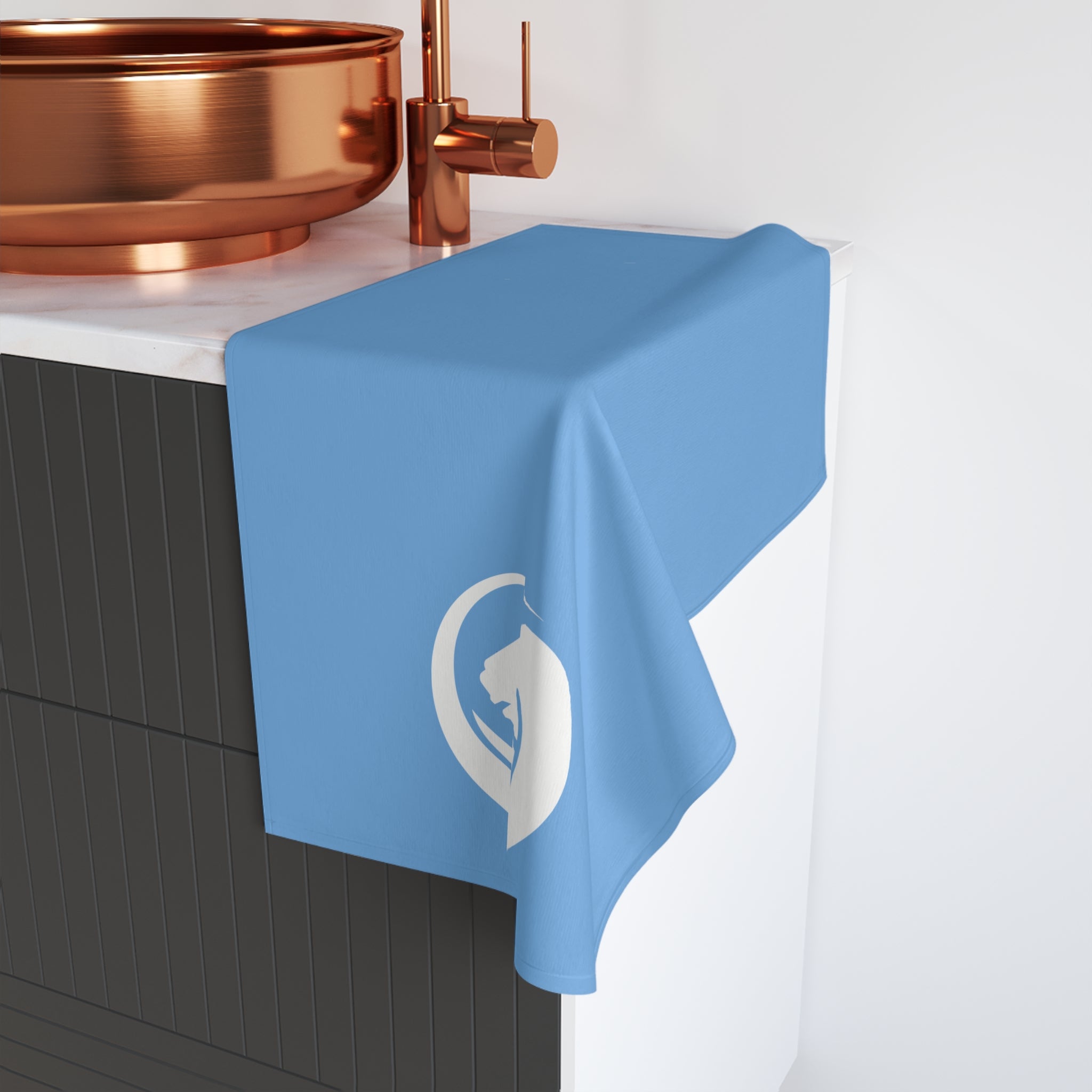 Blue Hand Towel with Minimalist Dragon Emblem