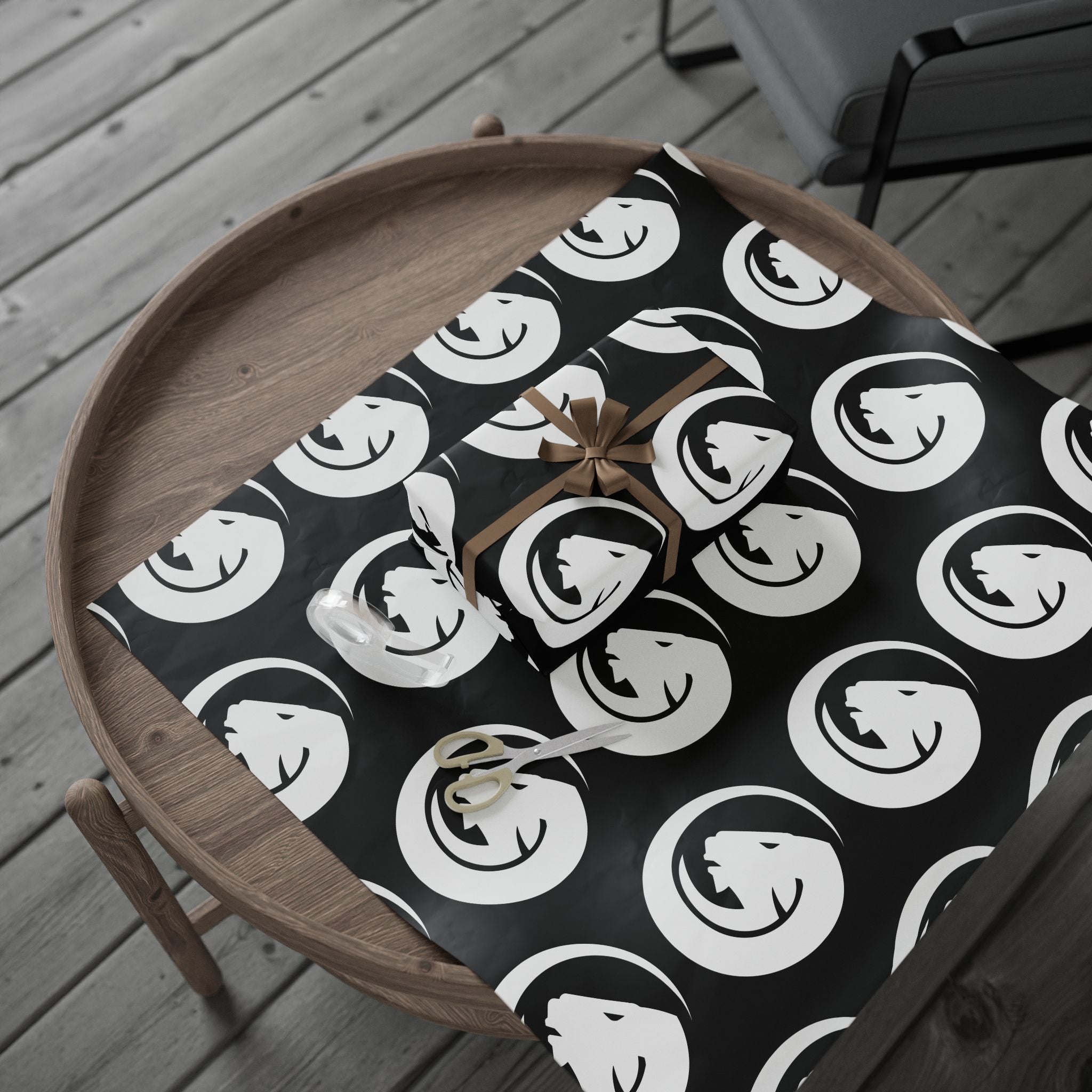 Moonlit Cat Pattern Wrapping Paper — Black & White Cat Gift Wrap
