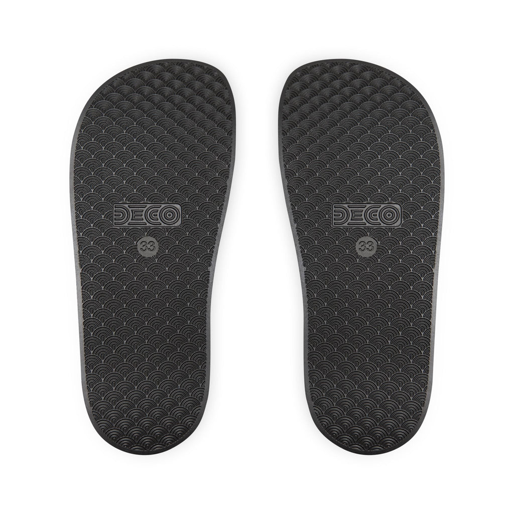 Youth Slide Sandals with Removable Logo Strap — Green Swirl Design