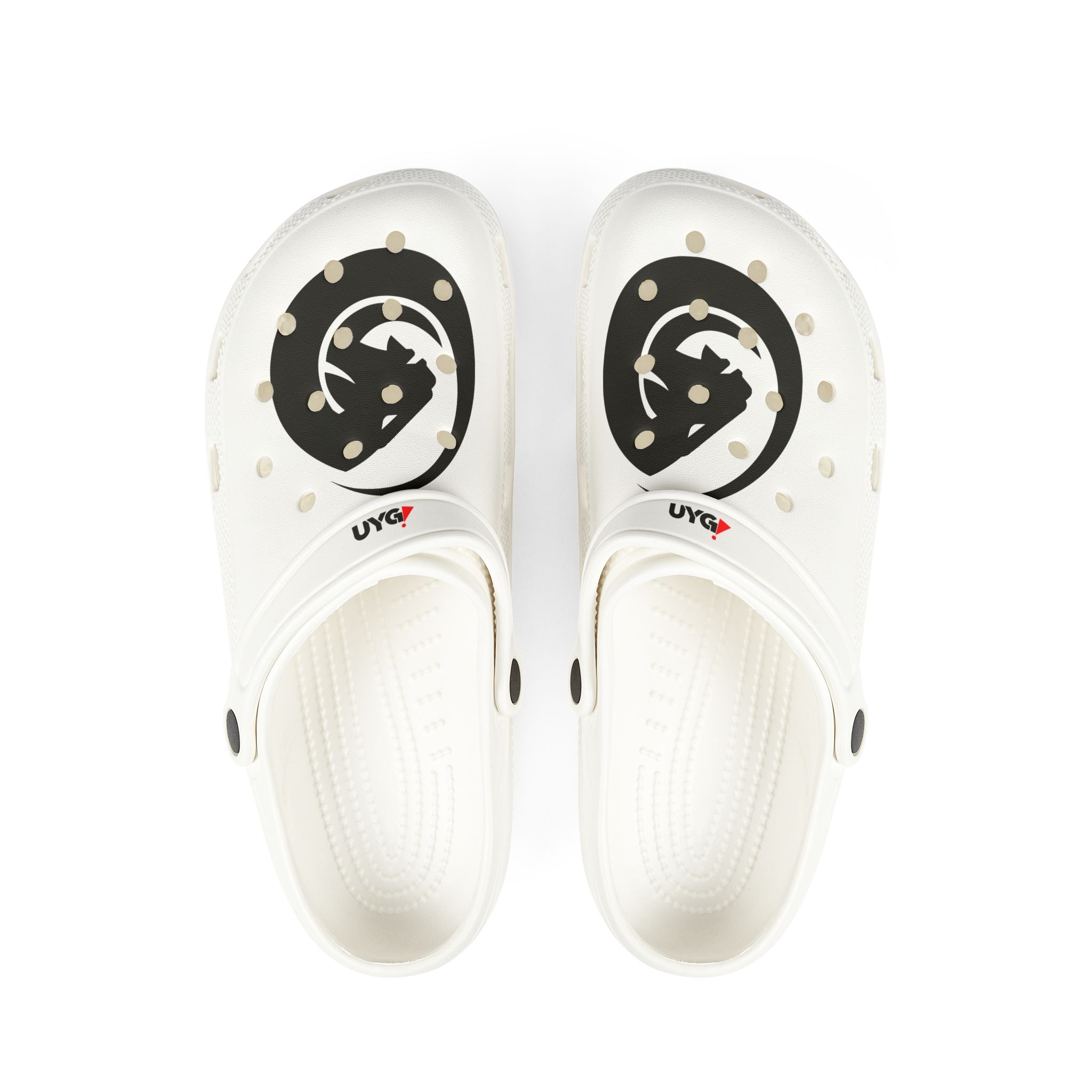 White EVA Foam Clogs with Black Yin-Yang Cat Design